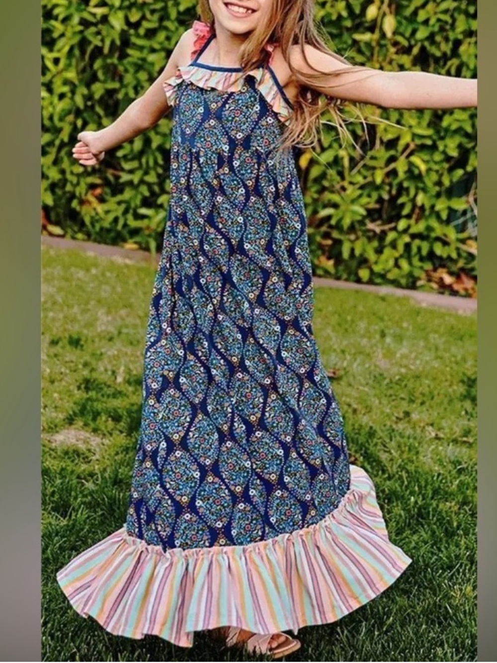 Matilda Jane Gotta Jet Maxi Floral Sun Dress Girl Size 8 Sleeveless Boho Prairie